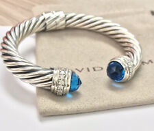 David Yurman Sterling Silver 10mm Cable Bracelet with Blue Topaz  & Diamonds picture