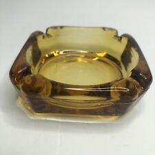 Vintage Mid Century 3.5”Square Amber Glass Ashtray Very Good Condition picture