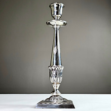 Vintage Elegant Rustic Worn Metal Silver Candlestick Square Base 14in Heavy picture
