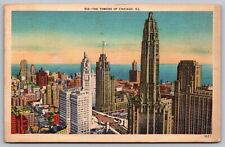 Towers Chicago IL Illinois Linen Postcard UNP VTG Metrocraft Unused Vintage picture