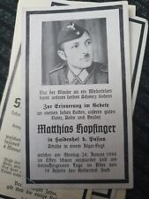 original german ww2 Death Card MATTHIAS HOPFINGER Fallschirmjager 24jan 1944  picture
