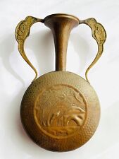 Judaica Vase Big Vintage Handmade Copper Engraved Jugs Decor Israel Collectibles picture