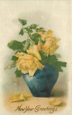 C-1910 New Year Greetings Silk Floral Vase Postcard 21-14033 picture