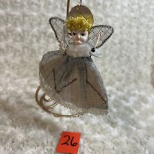 Vtg. Tulle Mesh & Chenille Angel with Candle And Tree Japan 5” #26 picture