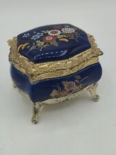 Sankyo Blue Ceramic & Metal Casket Style Jewelry Music Box For Parts/Repair picture