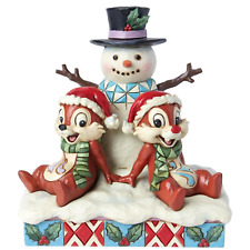 ✿ New JIM SHORE DISNEY Figurine CHIP AND DALE Christmas Snowman Chipmunk Snow picture