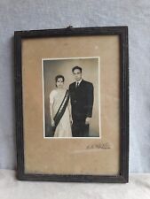 Vintage B&W Photograph Old South Indian Couple LadySaree 60s Fashion Costume A86 picture