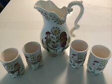 Vintage Napco Pitcher 4 Cups Rooster Pattern 1950's picture