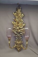Vtg Syroco Double Wall Sconce 4133 Gold Plastic 27 Inch With Glass Floral  picture