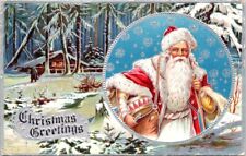 1909, Christmas, SANTA Carrying a Bag of Toys with a Drum Postcard - HSP picture