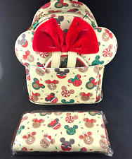 DISNEY MICKEY & MINNIE MOUSE CHRISTMAS COOKIE LOUNGEFLY BACKPACK EARS & WALLET picture
