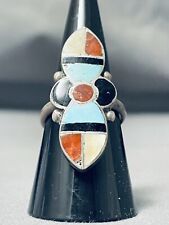 FABULOUS VINTAGE NAVAJO BLUE GEM TURQUOISE STERLING SILVER RING picture