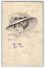1911 Victorian Pretty Woman Big Hat Feather Kankakee Illinois IL Posted Postcard picture