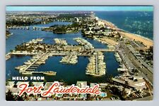 Ft Lauderdale FL-Florida, Aerial Yacht Basin, Bahia Mar Antique Vintage Postcard picture