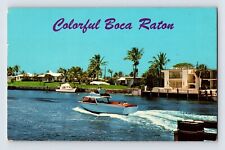 Postcard Florida Boca Raton FL Intracoastal Water way Boat 1959 Posted Chrome picture