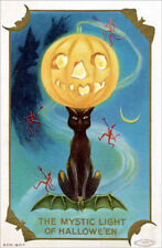 Vintage Postcard REPRODUCTION Halloween Pumpkin Black Cat red devils witch NEW picture