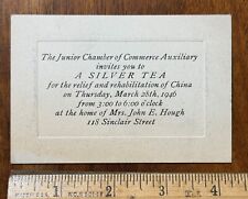 Vintage 1946 invite card Silver Tea Relief & Rehab of China Hough Janesville WI picture
