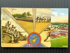Vintage 1940's Marine Camp Lejeune NC Postcard Booklet Linen 20 Cards Cover Torn picture