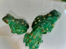 3 Vintage Miniature Hard Plastic Frog Family w/ Baby ~1” Yellow Spots, Red Eyes picture