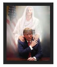 JESUS HOVERING OVER PRESIDENT DONALD TRUMP HANDS ON SHOULDERS 8X10 FRAMED PHOTO picture