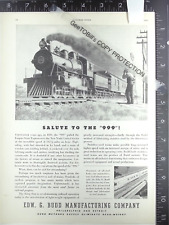 1937 AD for EDW G Budd MFG Co with New York Central System line 999 locomotive picture