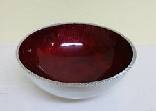 Vintage MCM 6” x 2.5” Aluminum Bowl w/Red Acrylic Lining and a Gadroon Edge picture