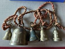 Vintage String of 5 Brass Etched Bells on Rope Different Shapes India Feng Shui picture