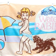 Rare Vintage Coppertone Beach Towel “Water Babies” 30”x 57” Dog Girl Beach Scene picture