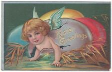 Antique Easter Postcard Vintage Holiday Seasonal  Angel Colored Eggs picture