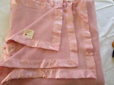 Vintage PENNEYS Pink Wool Blanket, Satin BINDING ALL SIDES, 92 X 104, QUEEN/KING picture