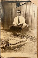 RPPC Young Man with Pigeons in his Hands Antique Real Photo Postcard c1910 picture
