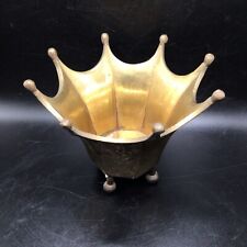 Vtg Brass Rare 8 Point Crown Footed Trinket Dish ostrich egg stand INDIA picture
