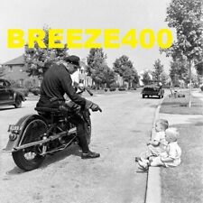 Vintage Biker Photo/1940's/POLICE ON INDIAN WARNING CHILDREN/4x6 B&W Reprint picture