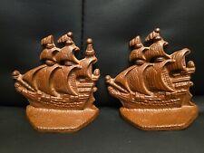 Antique Pair Metal Cast Iron Ship Old Ironsides Decorative Book Ends Weights picture