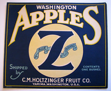 Original rare BLUE Z apple crate label C.M. Holtzinger Fruit Co Yakima WA Zillah picture