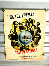 RARE vtg United Nations 'We The Peoples' large poster 28x22 WW2 picture