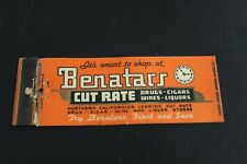 BENATARS CUT RATE DRUGS CIGARS WINES LIQUORS VINTAGE MATCHBOOK COVER  picture