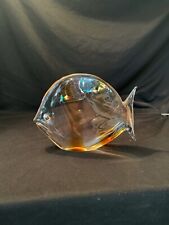 * Vtg Archimede Seguso Murano Clear Art Glass LG Amber Striped Fish Sculpture picture