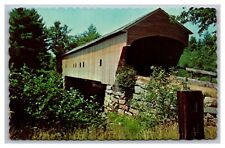 Fryeburg ME Maine Hemlock Covered Bridge Saco River Vintage Chrome Postcard picture