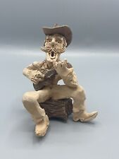 Vintage Tom Schoolcraft Signed Clay Sculpture Cowboy Playing Guitar Singing picture