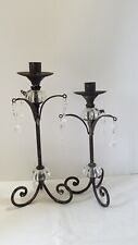 Wrought Iron Candlesticks, Glass Globes Prisms Antique Vintage picture