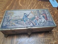 Vintage Tin Metal Trinket Box Hinged, Lute Player, Celebration,cello,wine,family picture