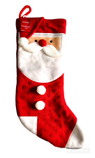 20 inch Christmas Stocking Santa Claus - Red & White, Textured 2D Appliques picture