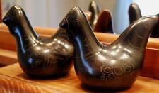 PAIR Of 2 Tonala Mexico Pottery ROOSTER Birds BLACK BURNISHED Signed Figurines  picture
