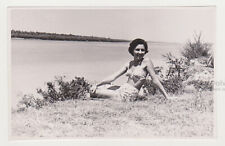 Pretty Attractive Young Woman Beach Bikini Swimsuit Leggy Legs Female Old Photo picture