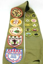 Vintage Sam Houston Council Merit Badge Sash with Event Camp Patches TX BSA picture