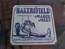 BAKERSFIELD KERN COUNTY RACING ASSOC STEEL SIGN NOS ORIG USA MADE DRAGSTER 12x12 picture