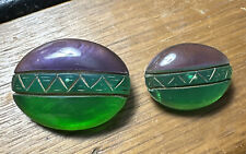 VINTAGE COLORFUL PURPLE & Green oval  BUTTON - 1-1/2 inches & 1” picture