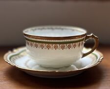 VIntage Limoges Coronet Green & Gold Tea cup and Saucer Two-piece Set picture