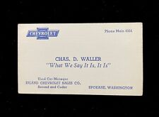 CHEVROLET DEALER BUSINESS CARD  CHAS. D. WALLER  SPOKANE WASHINGTON 1950s picture